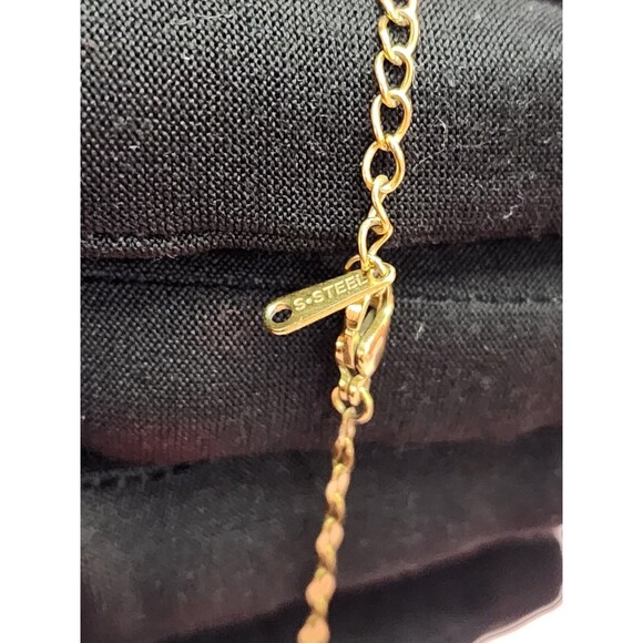 VINTAGE 18IN S STEEL GOLD TONE FLOWER WAVE CHARM COSTUME NECKLACE CLASSY DAINTY - Picture 6 of 9